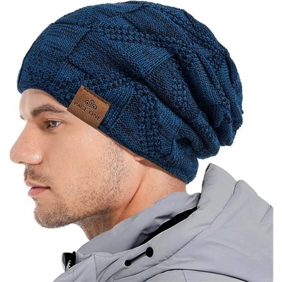𝅺MENS Winter Beanie Warm Fleece Lined Skull Cap Blue - Picture 3 of 4